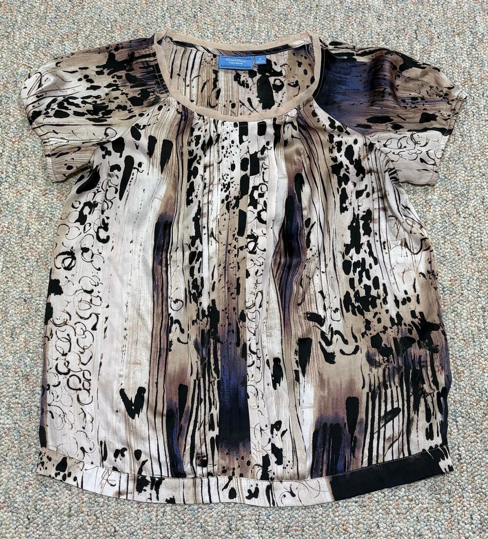 Simply Vera Vera Wang Womens Short Sleeve Size Medium Brown Tan Black  Blouse
